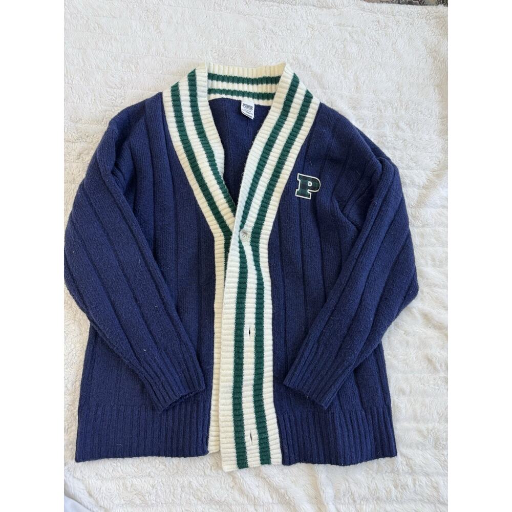 PINK Victoria's Secret Varsity Knit Striped Cardigan Sweater Blue L